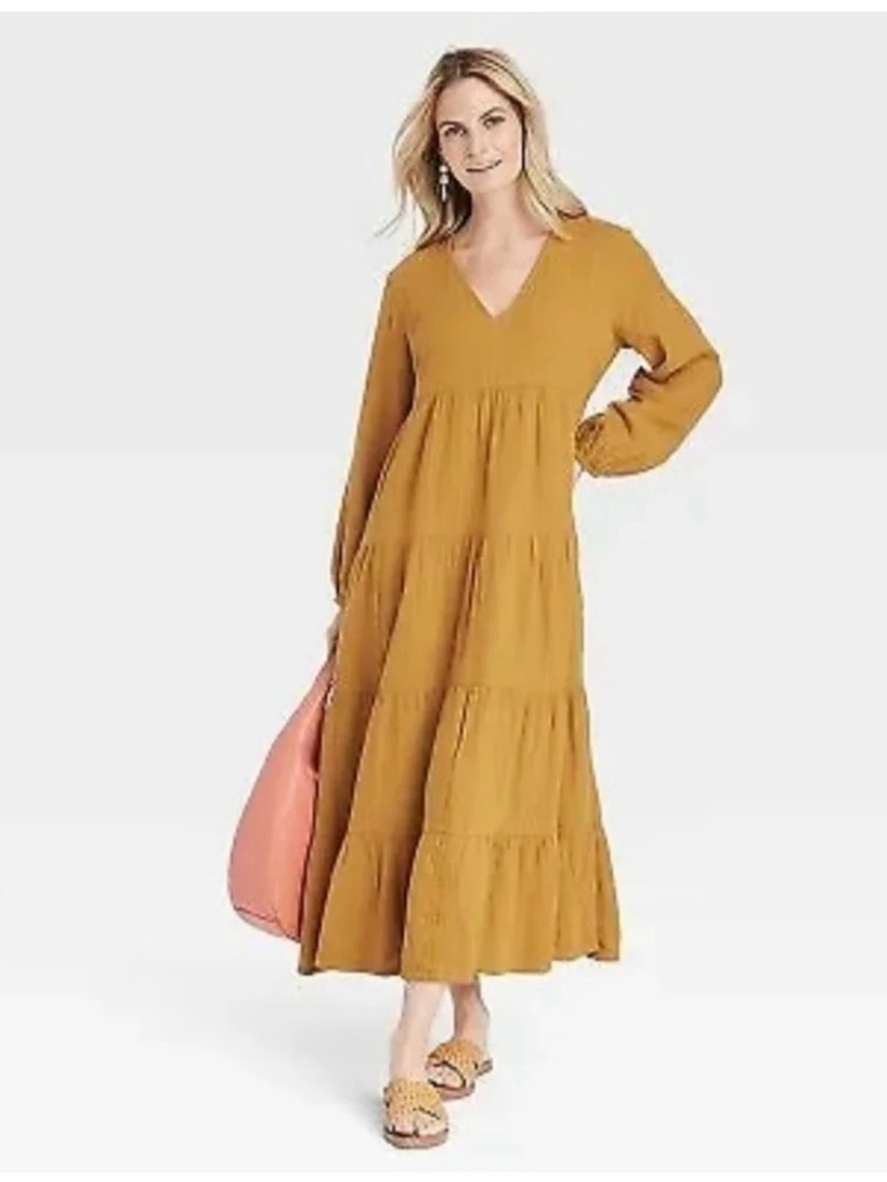 Universal Thread Gauze Tiered Dress Bell Long Sleeve, Size Large - Picture 7 of 11